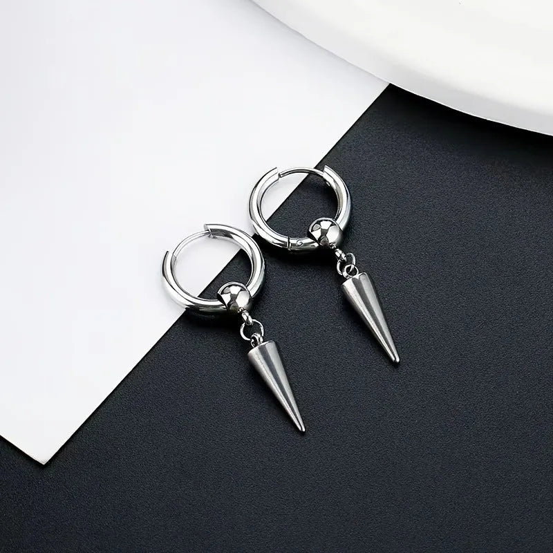 Fashion Stainless Steel Cone Pendant Earrings for Men - Smarsty