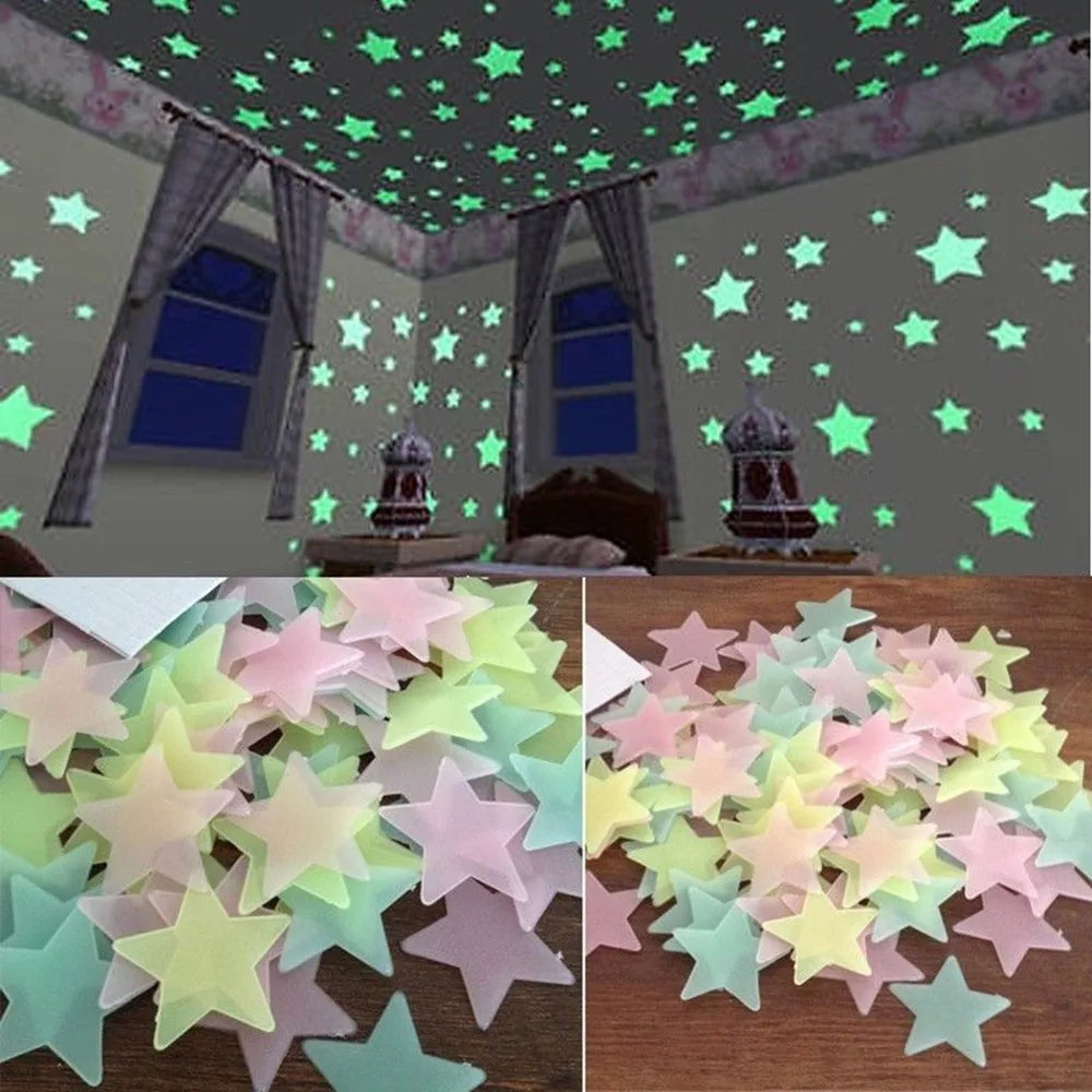 Fluorescent Glow in the Dark Stars Wall Stickers for Kids - Smarsty