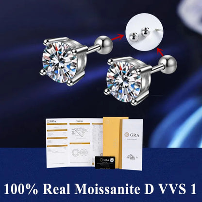 D VVS1 Moissanite Stud Earrings S925 Platinum Plating - Smarsty