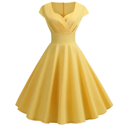 Pink Summer Dress Women V Neck Vintage Robe Elegant Retro pin up Party Office Midi Dresses - Smarsty