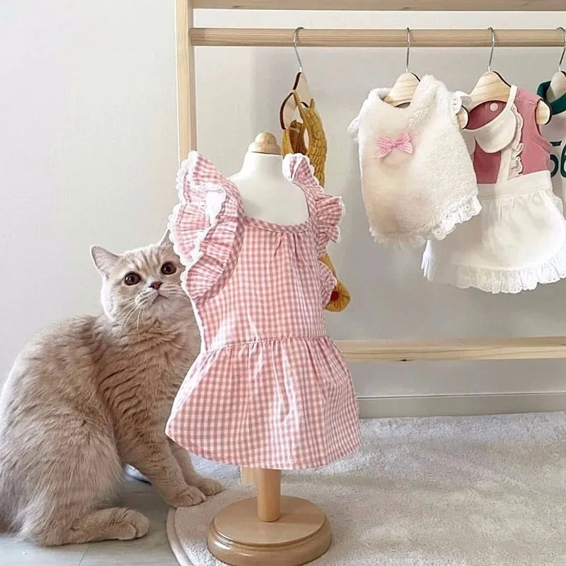 Pink Plaid Lace Dog Dress for Summer Comfort - Smarsty