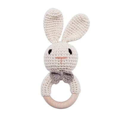 Baby Crochet Rattle Wooden Teether Toy BPA Free Wood Rodent Rabbit Rattle Baby Mobile Play Gym Newborn Educational Music Toys by Smarsty