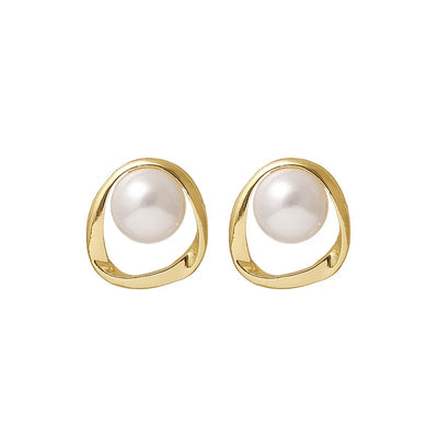 Gold Pearl Stud Earrings Korean Irregular Delicate 2023 - Smarsty
