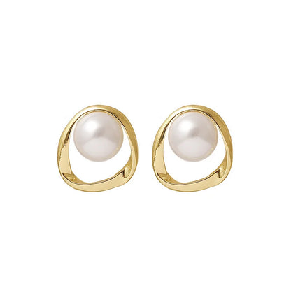 Gold Pearl Stud Earrings Korean Irregular Delicate 2023 - Smarsty