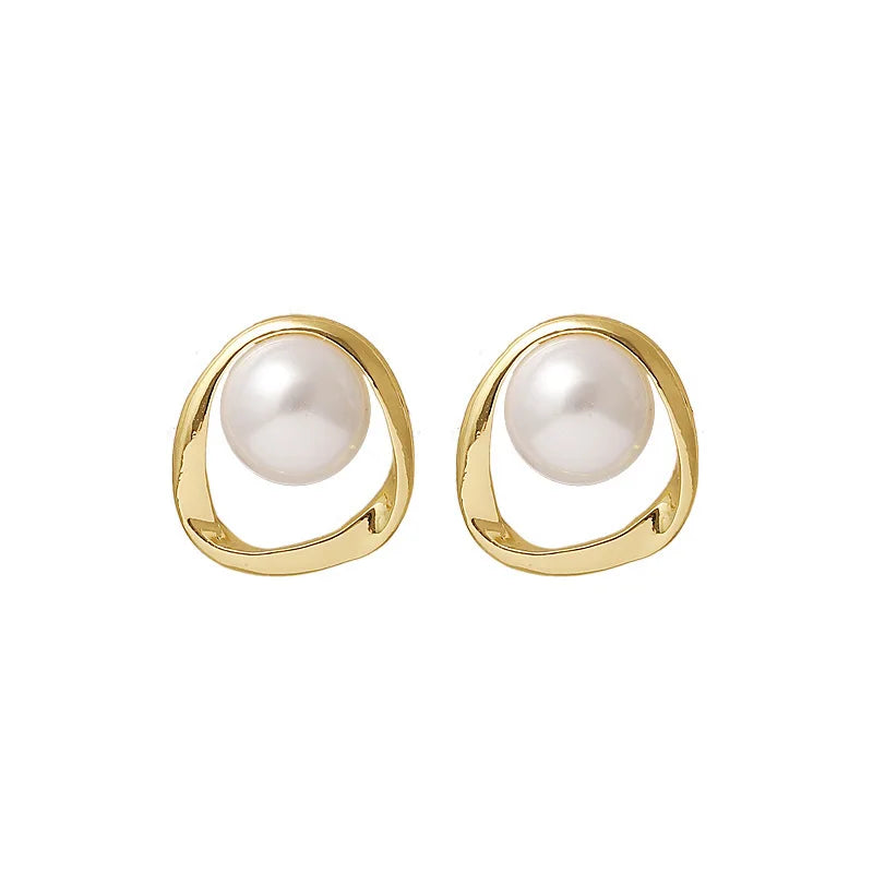 Gold Pearl Stud Earrings Korean Irregular Delicate 2023 - Smarsty