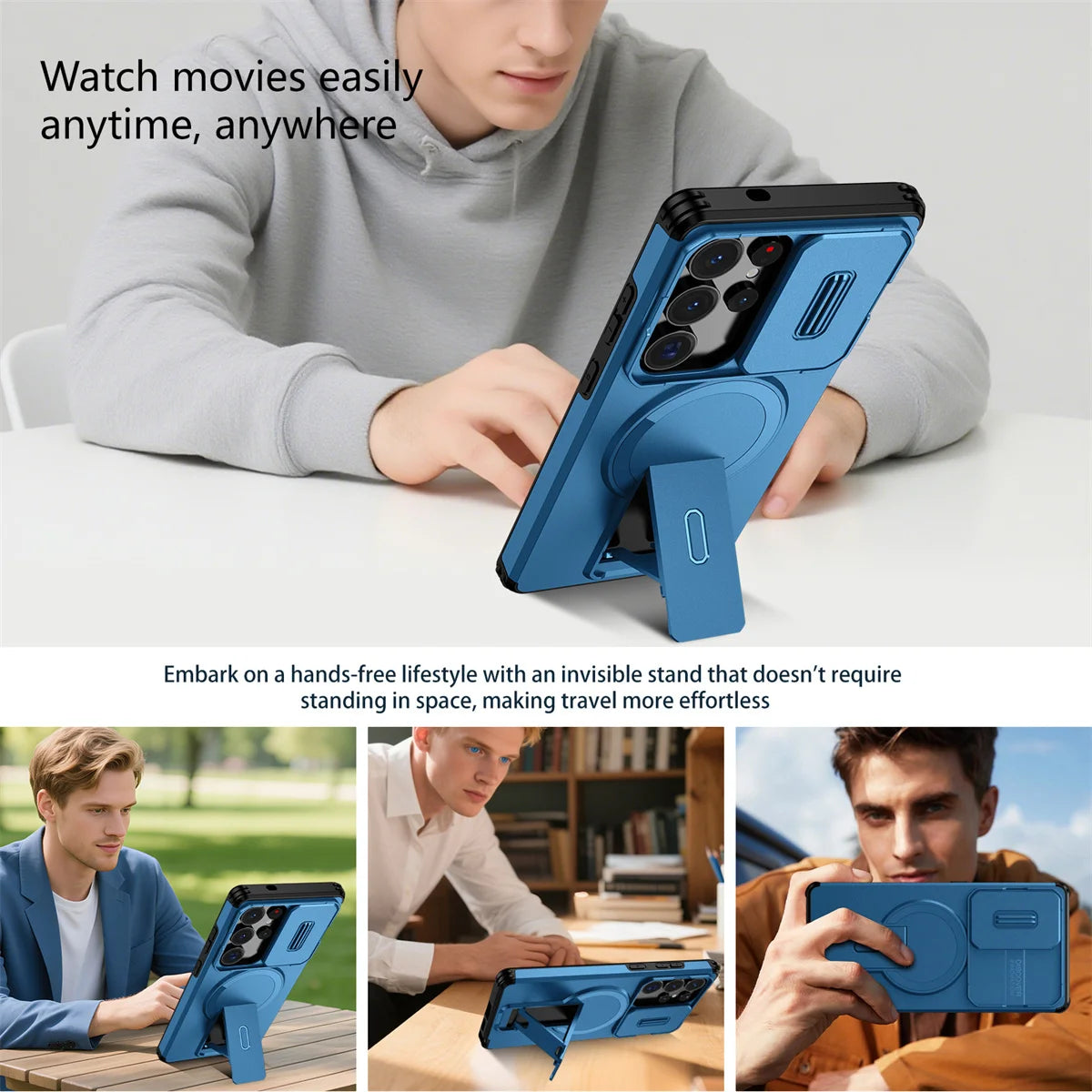 Lens Protect Camera Phone Case for Samsung S25 FE S24 S23 Ultra S22 Plus A17 A36 A56 A16 A15 A35 A55 Magnetic Kickstand Cover