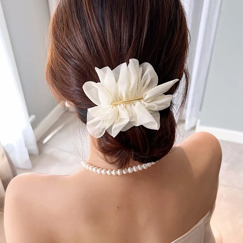 Big Spring Hair Claw Clips with Chiffon Flowers - Smarsty