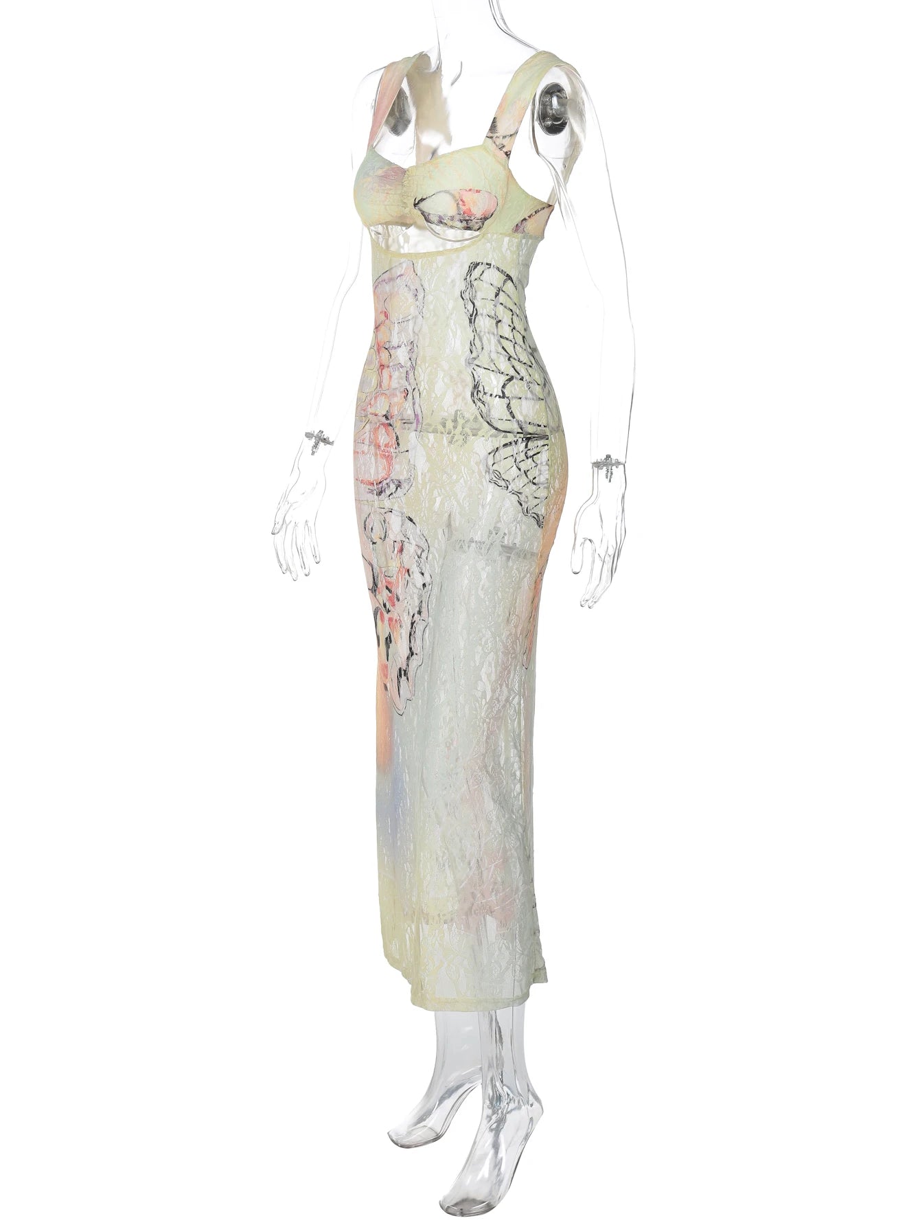 Dulzura Lace Print Cut Out Maxi Dress Bodycon Sexy Party Club Y2K Outfits Streetwear Bandage Dress Vestido Classic Prom