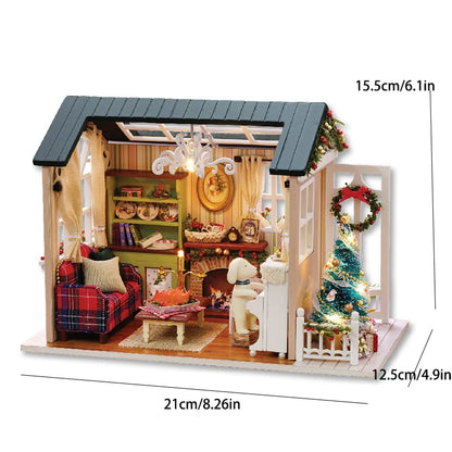 Wooden Flower Garden Doll House DIY Garden House Book Nook Shelf Insert 3D Puzzle Assembly Building Bookshelf With LED Lights