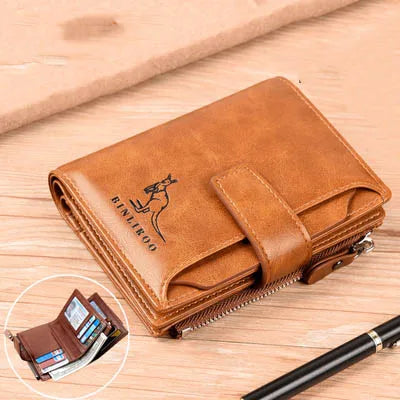 Leather Men's Wallet Luxury Short RFID Card Holder for Men Zipper Coin Purse Portable Male Wallets Billfold - Smarsty