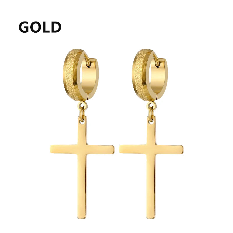 Stainless Steel Cross Dangle Earrings for Men and Women - Smarsty