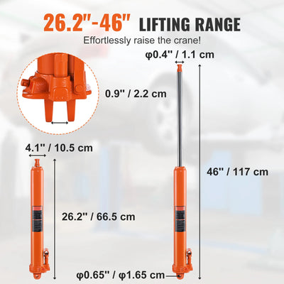 SucceBuy 3/8 Ton Hydraulic Long Ram Jack Engine Hoist Cylinder with Single Piston Pump, for Engine Lift Hoists, Hydraulic Garage