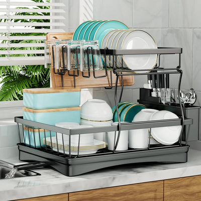 Large 2-tier dish drying rack for kitchen countertops, removable large-capacity dish draining rack by Smarsty