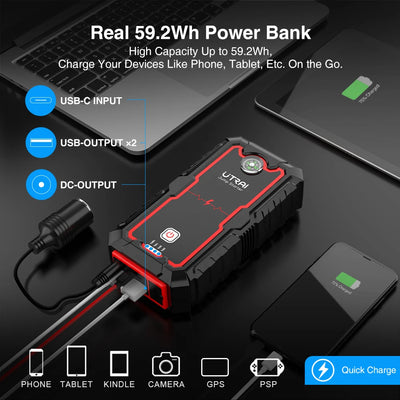 UTRAI Power Bank  2000A Jump Starter Portable Charger Car Booster 12V Auto Starting Device Emergency Car Battery Starter - Smarsty