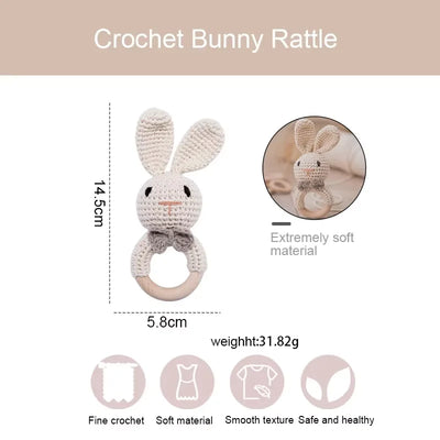Baby Crochet Rattle Wooden Teether Toy BPA Free Wood Rodent Rabbit Rattle Baby Mobile Play Gym Newborn Educational Music Toys by Smarsty