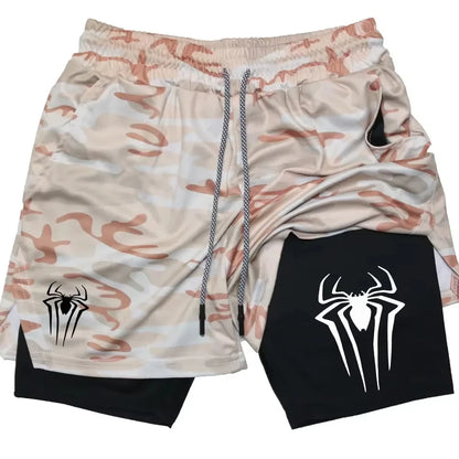 Y2K Performance Shorts Men Spider Printed GYM Casual Sports Compression Shorts Workout Running Mesh 2 In 1 Sport Short Pants - Smarsty