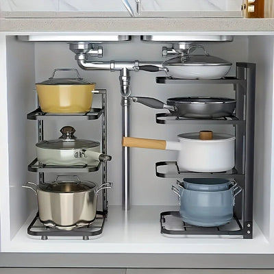 Adjustable Pot Rack Organizer, Kitchen Stainless Steel Pot Storage Rack ,Multi-Layer Household Pot and Pan Organzier for Kitchen by Smarsty
