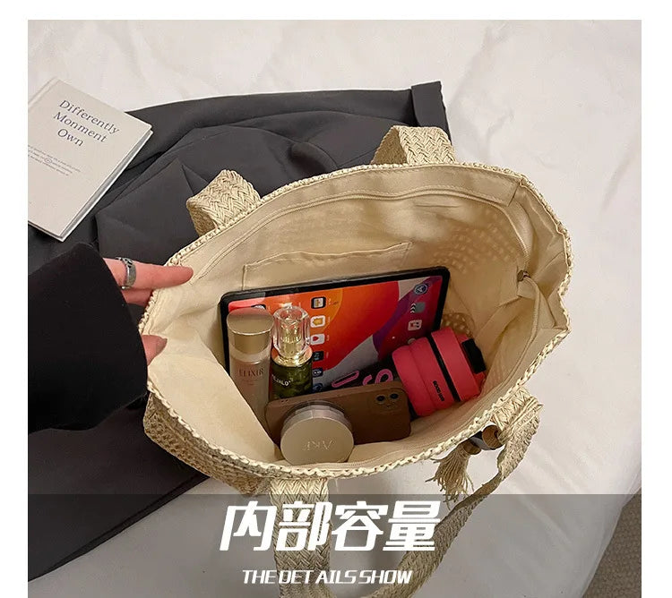 French Style Large Capacity Woven Straw Tote Bag For Women - Smarsty