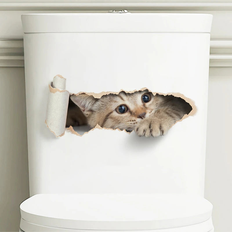 3D Effect Peeping Kitten Toilet Sticker Waterproof Design - Smarsty