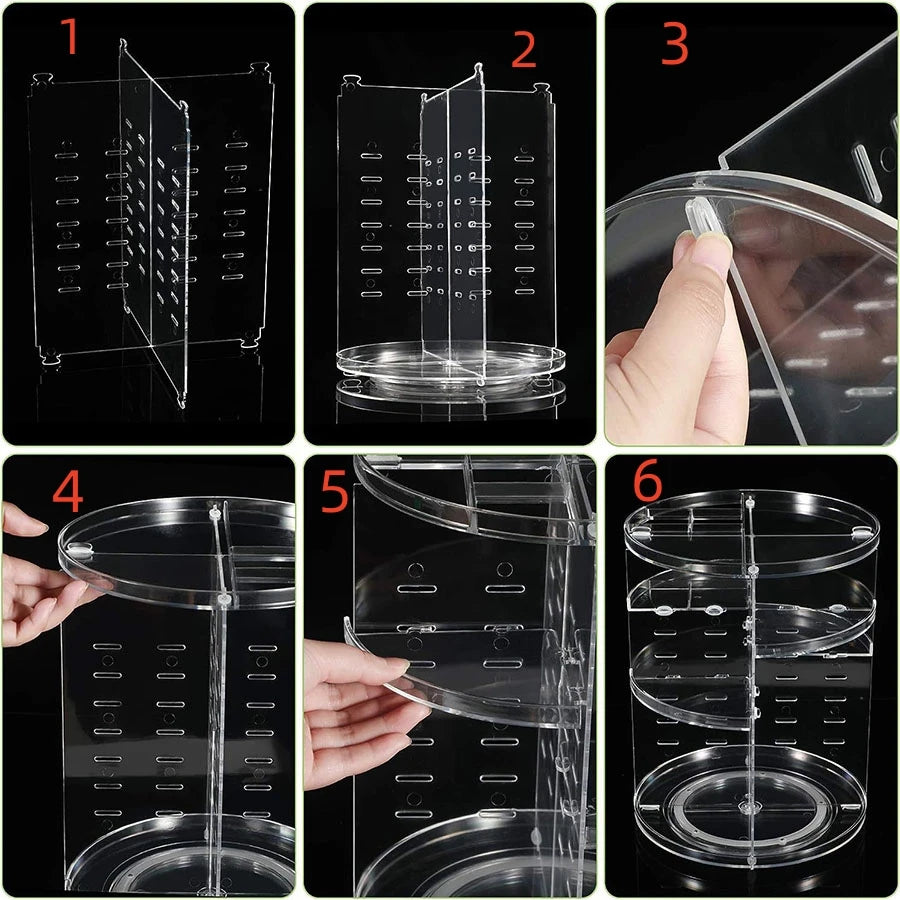 1pc Cosmetic Organiser, 360 degree rotatable adjustable cosmetic storage display case, easy assembly required by Smarsty