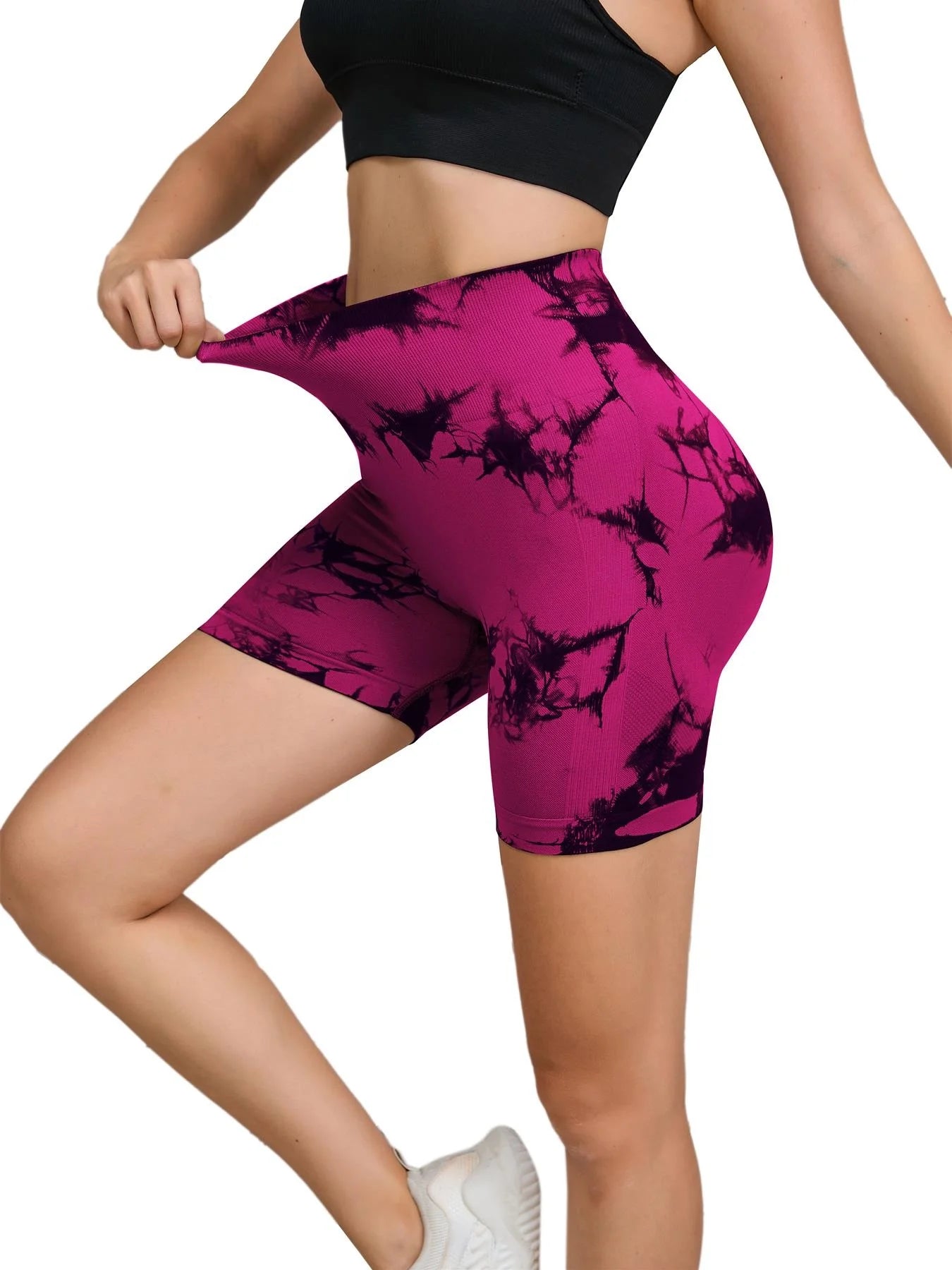 Tie Dyed Seamless Fitness Pants Women's High Waist and Hip Lifting Sports Tight Shorts Running Sexy Peach Fitness Yoga Shorts - Smarsty