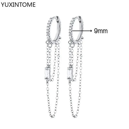 925 Sterling Silver Hoop Earrings White Crystal Luxury - Smarsty