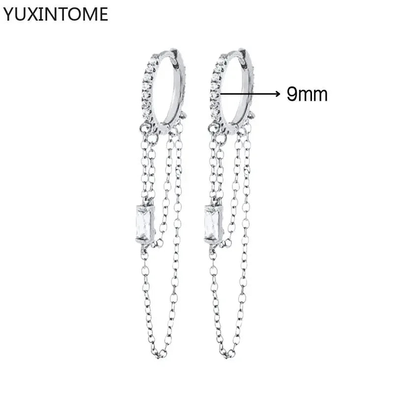 925 Sterling Silver Hoop Earrings White Crystal Luxury - Smarsty