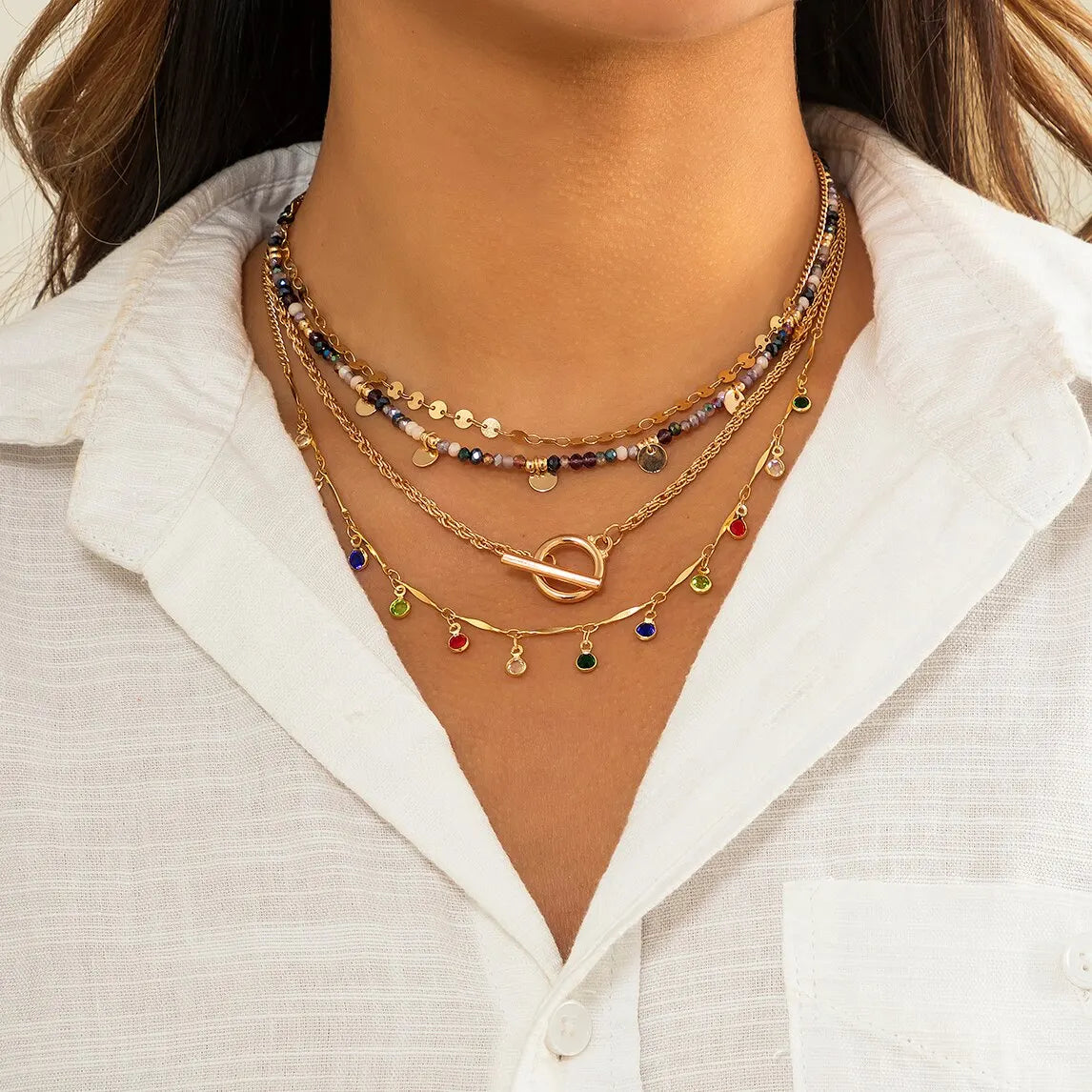 Boho Colorful Crystal Sequin Tassel Choker Necklace - Smarsty