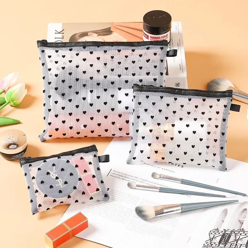 Transparent Heart Makeup Bag Portable Cosmetic Pouch - Smarsty