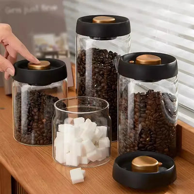 Coffee Bean Sealed Jar, Kitchen Storage, Glass Jar, Moisture-Proof, Vacuum Pressed Storage Jar, Tea, Rice, Peanut Storage by Smarsty