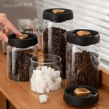Coffee Bean Sealed Jar, Kitchen Storage, Glass Jar, Moisture-Proof, Vacuum Pressed Storage Jar, Tea, Rice, Peanut Storage