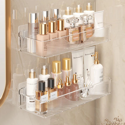 Wall mounted cosmetic and skincare storage rack for bathroom no need for drilling Multi functional kitchebathroom storage rackra by Smarsty