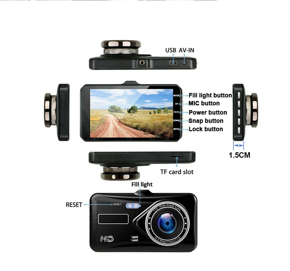 1080P Dash Cam With Night Vision Front And Rear Recording - Smarsty