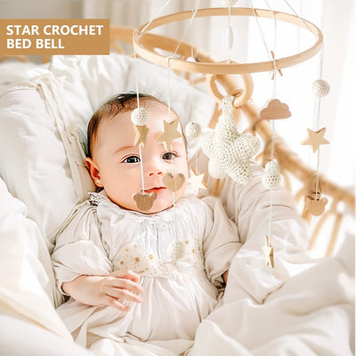 Baby Crib Mobile Bed Bell Rattle Toys Wooden Crochet Stars Pendant Bed Bell Toys Newborn Comfort Crib Bracket Hanging Toys Gifts by Smarsty