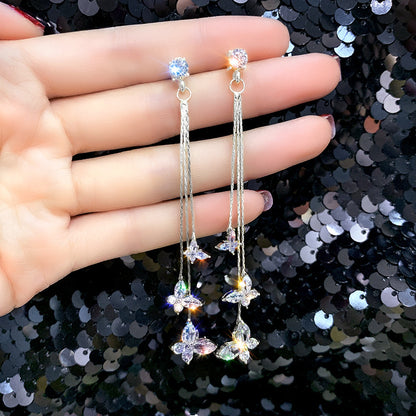 Long Crystal Tassel Butterfly Dangle Earrings for Women - Smarsty