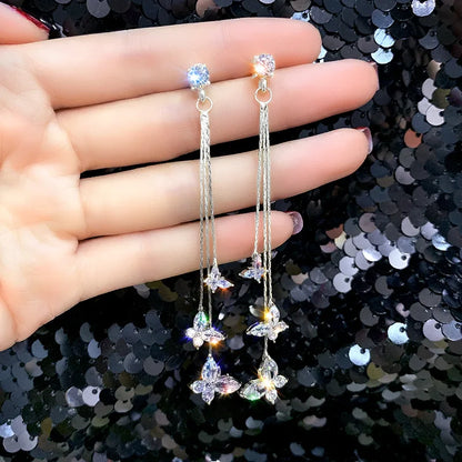 Long Crystal Tassel Butterfly Dangle Earrings for Women - Smarsty