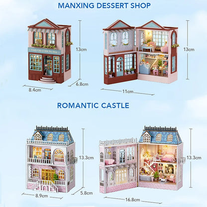 Diy Mini Wooden Dollhouse With Furniture Light Doll House Casa Assembly Model Pink Princess Villa Architecture Kit Toys Birthday by Smarsty