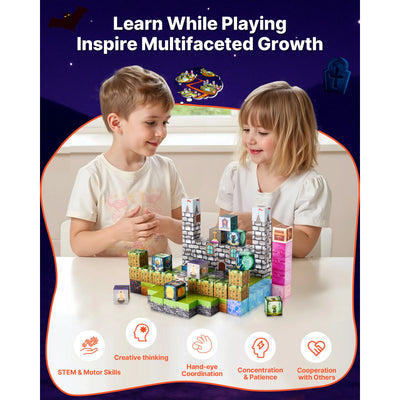 SucceBuy 100PCS Magnetic Blocks Cemetery Zombies Set Magnetic Building Cubes Construction Stacking Toys for Kids Birthday Gift