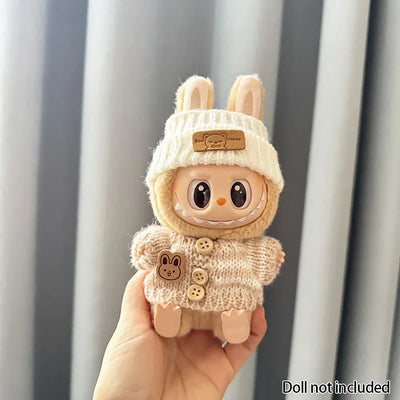 For 15-17 cm v1v2 Labubu Clothes outfit Labubu Sitting Party Bear Label Scarf Hat Bag Dolls Accessories Cute Decoration by Smarsty