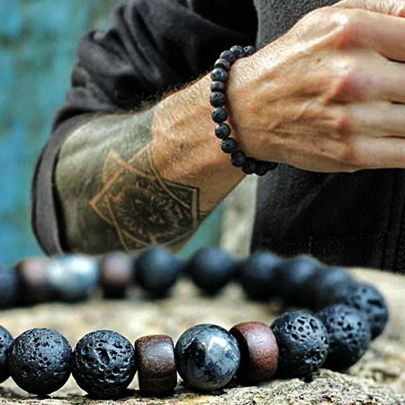 Volcanic Stone Bracelet for Men with Buddha Charm - Smarsty