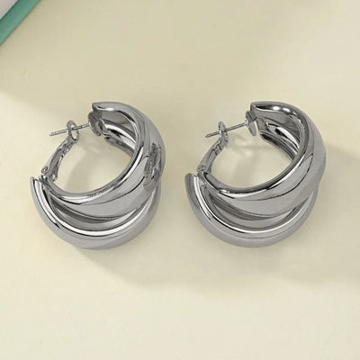 Chunky Hoop Earrings Gold Double Ring Statement Bold - Smarsty