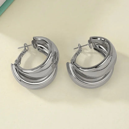 Chunky Hoop Earrings Gold Double Ring Statement Bold - Smarsty