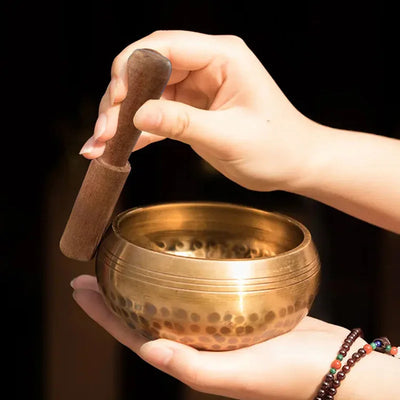 Tibetan Handmade Brass Singing Bowl, Yoga Meditation Bowl for Sound Healing Stress Relief, Buddha Mindfulness bowl Instrument - Smarsty