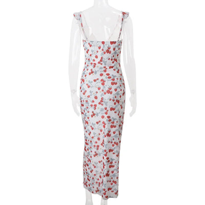 Cryptographic Summer Floral Print Plunge Maxi Dress Outfits Sexy Backless Fairy Sun Dresses Vacation Beachwear Vestido Coquette - Smarsty