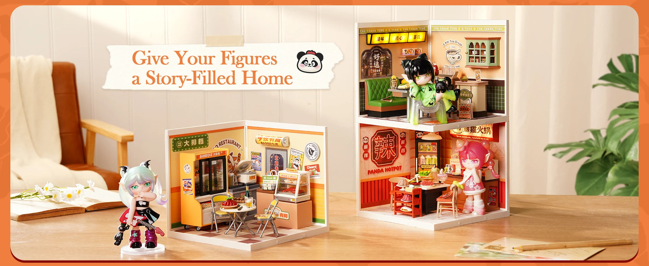 Rolife Panda Hot Pot DIY Modern Miniature Assembly Model Kit Tiny Accessories Themed Diorama For Stress Relief Kids Adults