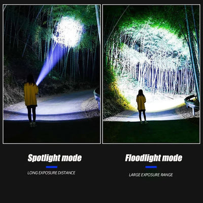 Ultra Bright LED Flashlight Powerful Tactical Torch 15000mah Built-in Battery Emergency Camping Spotlights With Tail Light by Smarsty