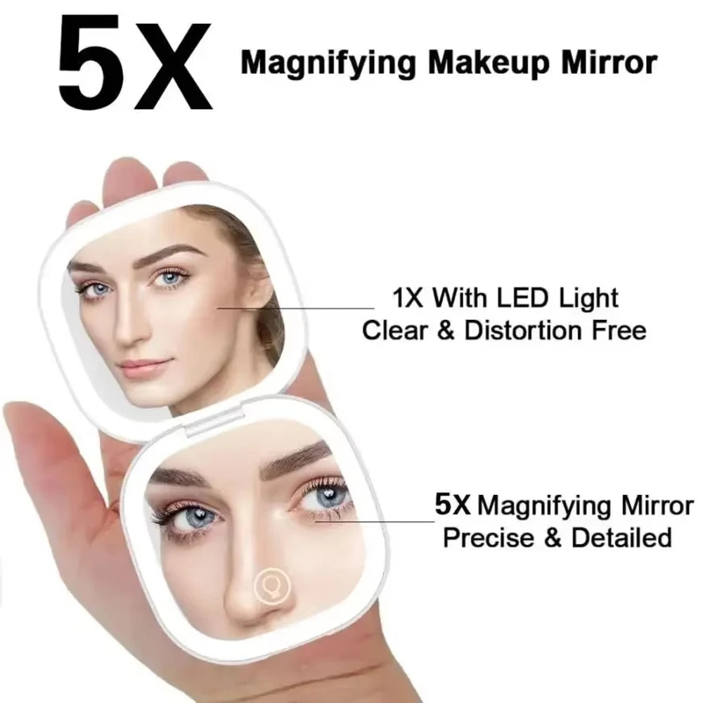 Compact LED Makeup Mirror with 5X Magnification and Dual Sides - Smarsty