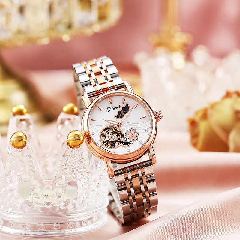 Luxury Women's Automatic Mechanical Watch with Moon Phase - Smarsty