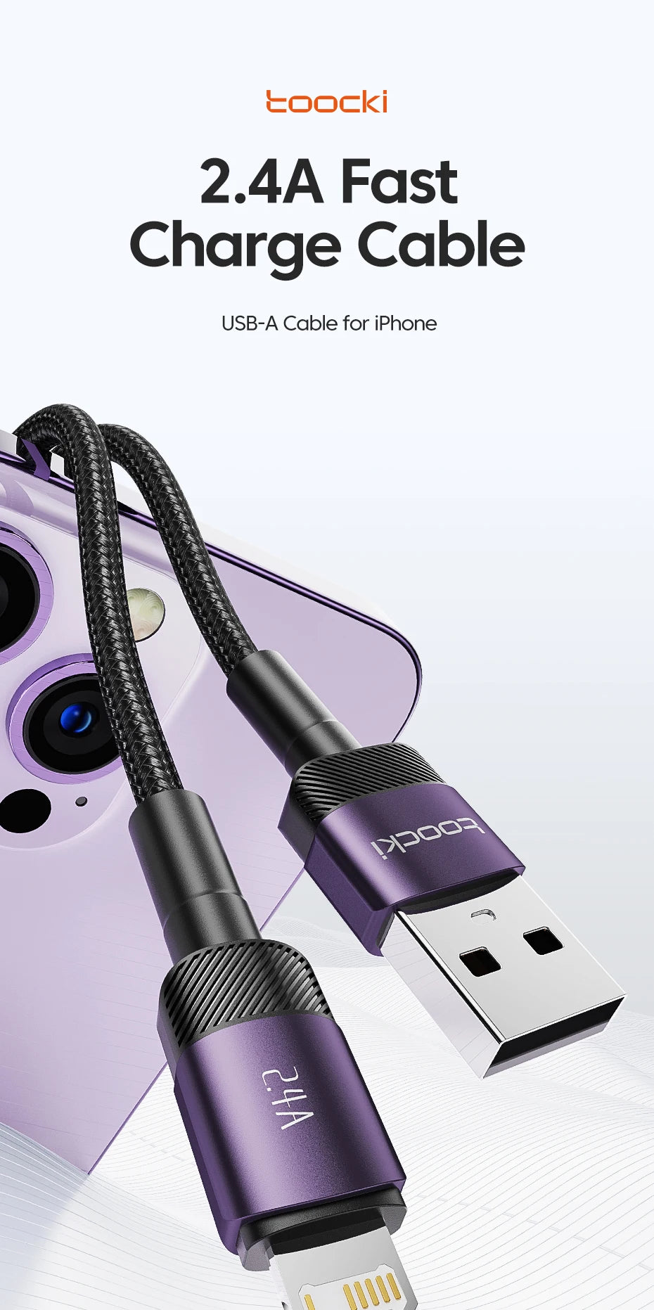 Toocki USB Cable For iPhone 14 13 12 Pro Max X XS XR 8 7 Plus iPad Fast Charging Charger Aluminum iP Cable For iPhone Data Cord - Smarsty