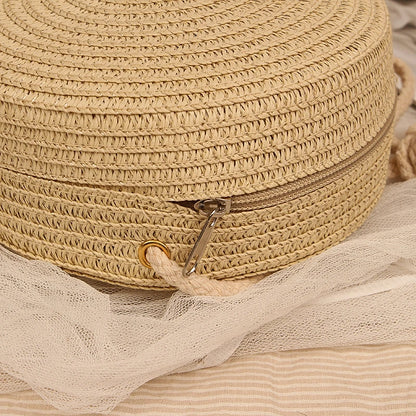 Round Straw Bag For Women Woven Handmade Shoulder Bag - Smarsty